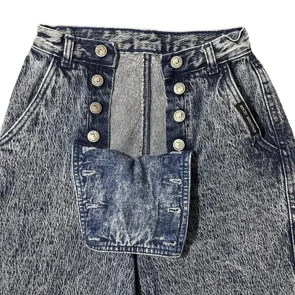 Vintage Rocky Mountain High Waist Acid Wash Bareback Jeans Western Flap Front - Picture 4 of 13